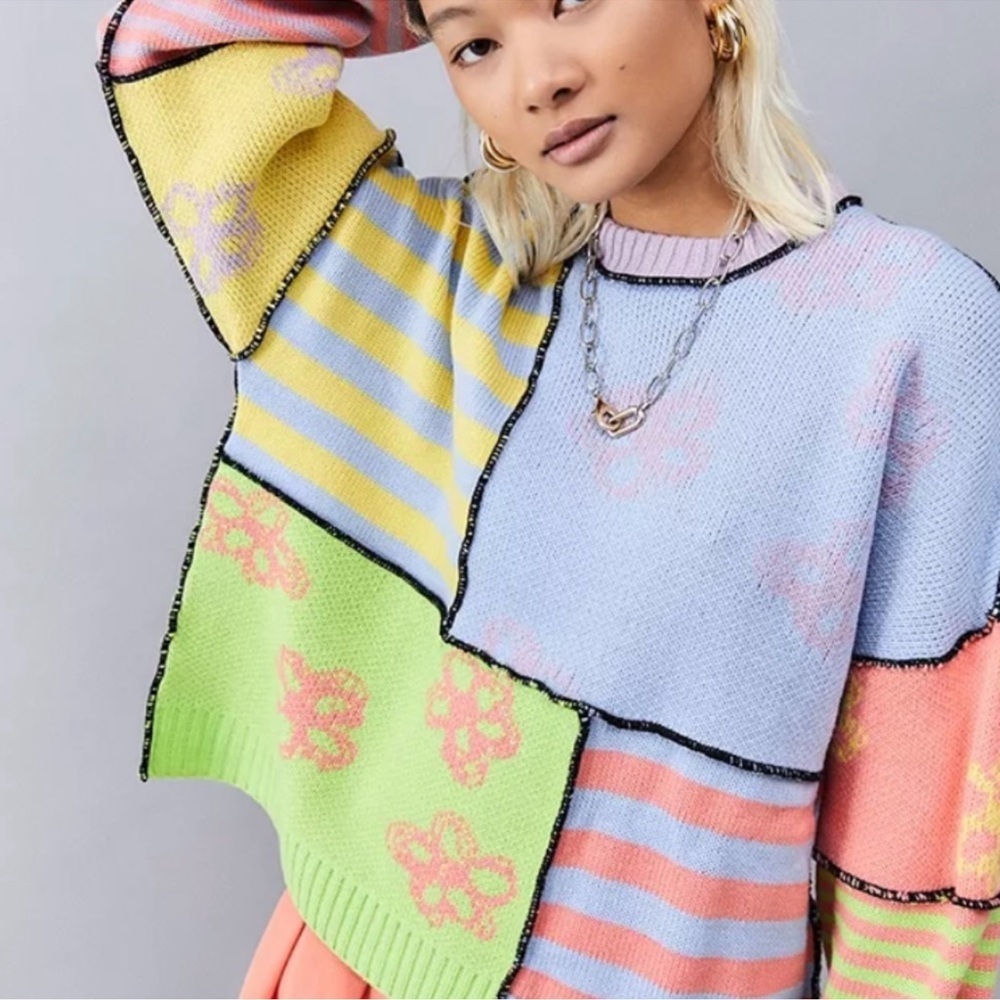 The Ragged Priest Jacquard Patchwork Panel Jumper 100% acrylic sweater